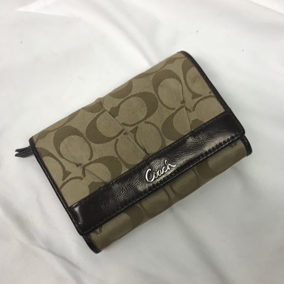 Coach Handbags - Coach | Khaki and Mahogany Brown Bifold Wallet